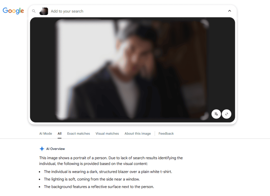 Résultats de recherche d'images inversée Google