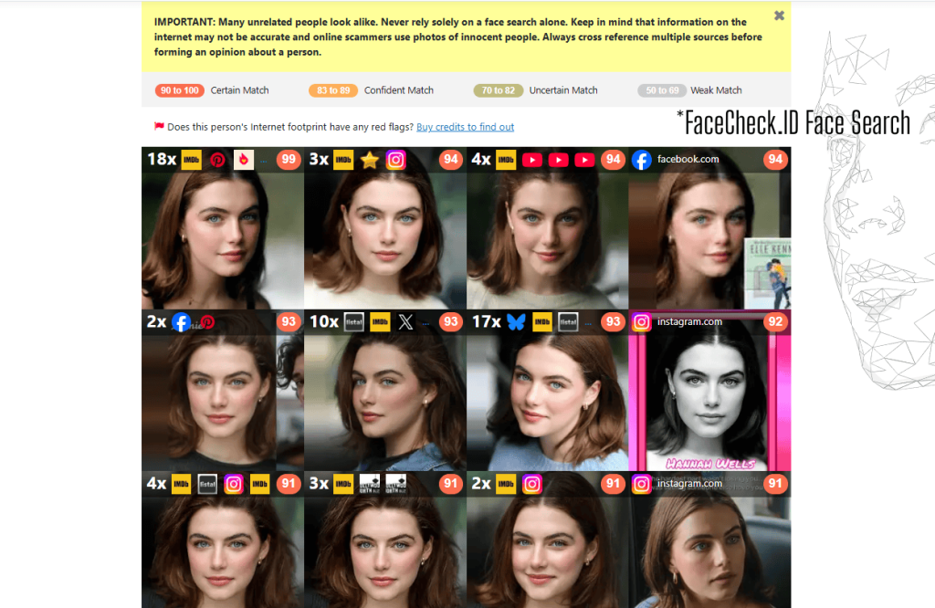 FaceCheckID reverse image searching