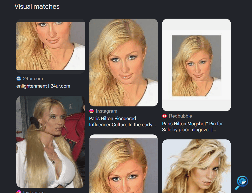 Google reverse image search results for mugshots