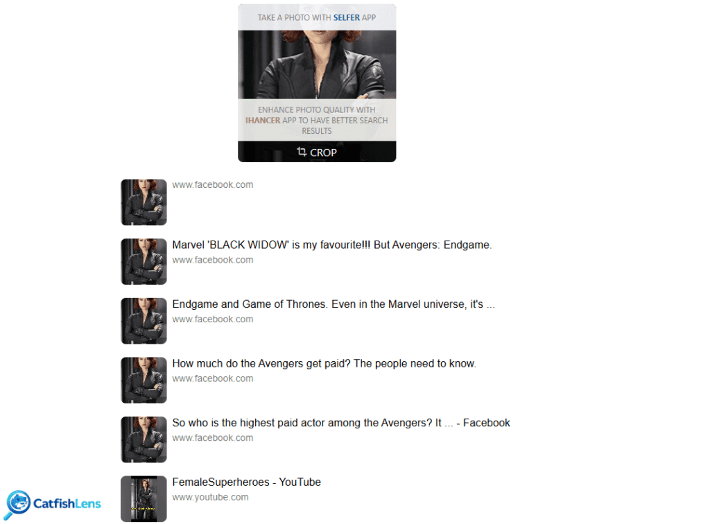 Photo Sherlock results of Scarlett Johansson image lookup
