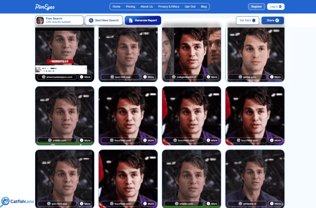PimEyes image search results of Mark Ruffalo